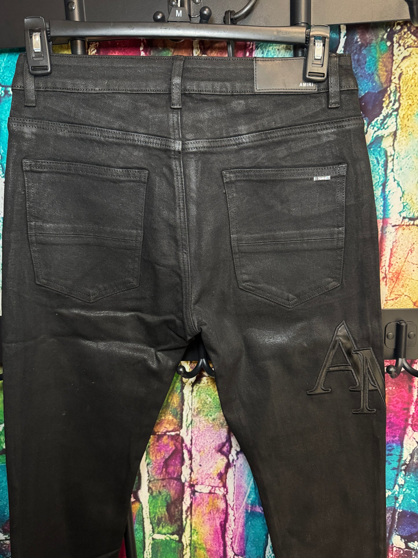 Amiri jeans black on black leather